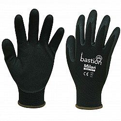 Milan Black Nylon glove with sandy foam nitrile coating